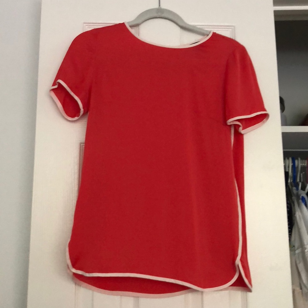 J Crew Red/White Silk Tee